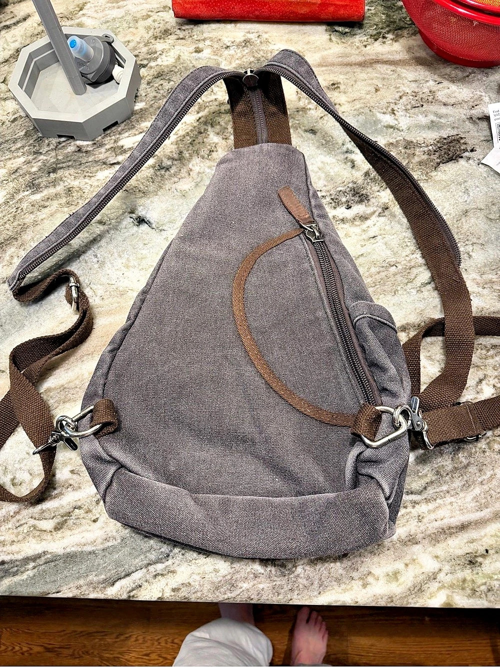 c2n Crossbody Canvas Backpack in Gray & Brown